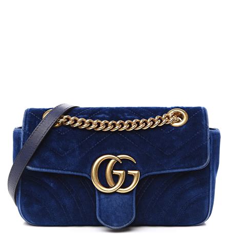 gucci gg marmont shoulder bag matelasse velvet small cobalt blue|gucci marmont bag small size.